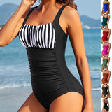 Sexy Square Neck One - Piece Bikini - Solid Color Pleated Design for Women - Aqova