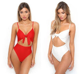 Sexy Tie Knot Print One - Piece Swimsuit with Chest Pad - ZC2520 - Aqova