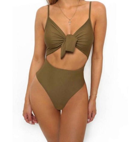 Sexy Tie Knot Print One - Piece Swimsuit with Chest Pad - ZC2520 - Aqova
