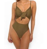 Sexy Tie Knot Print One - Piece Swimsuit with Chest Pad - ZC2520 - Aqova