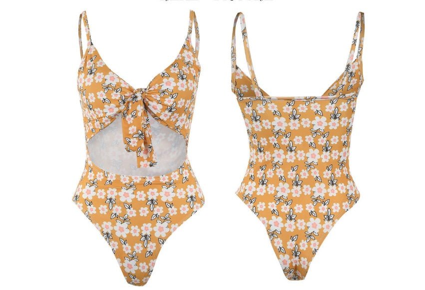 Sexy Tie Knot Print One - Piece Swimsuit with Chest Pad - ZC2520 - Aqova