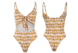 Sexy Tie Knot Print One - Piece Swimsuit with Chest Pad - ZC2520 - Aqova