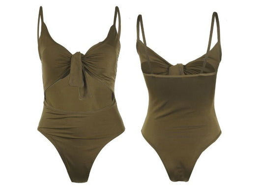Sexy Tie Knot Print One - Piece Swimsuit with Chest Pad - ZC2520 - Aqova