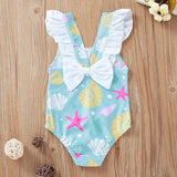 Shell Print Bow Swimsuit for Girls - Cute Cartoon Design, Cotton Blend - Aqova