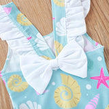 Shell Print Bow Swimsuit for Girls - Cute Cartoon Design, Cotton Blend - Aqova