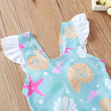 Shell Print Bow Swimsuit for Girls - Cute Cartoon Design, Cotton Blend - Aqova