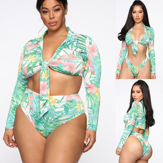 Singularity New Bikini European and American Large Size Swimsuit Long Sleeve High Waist Fat Lady Amazon Swimsuit - Aqova