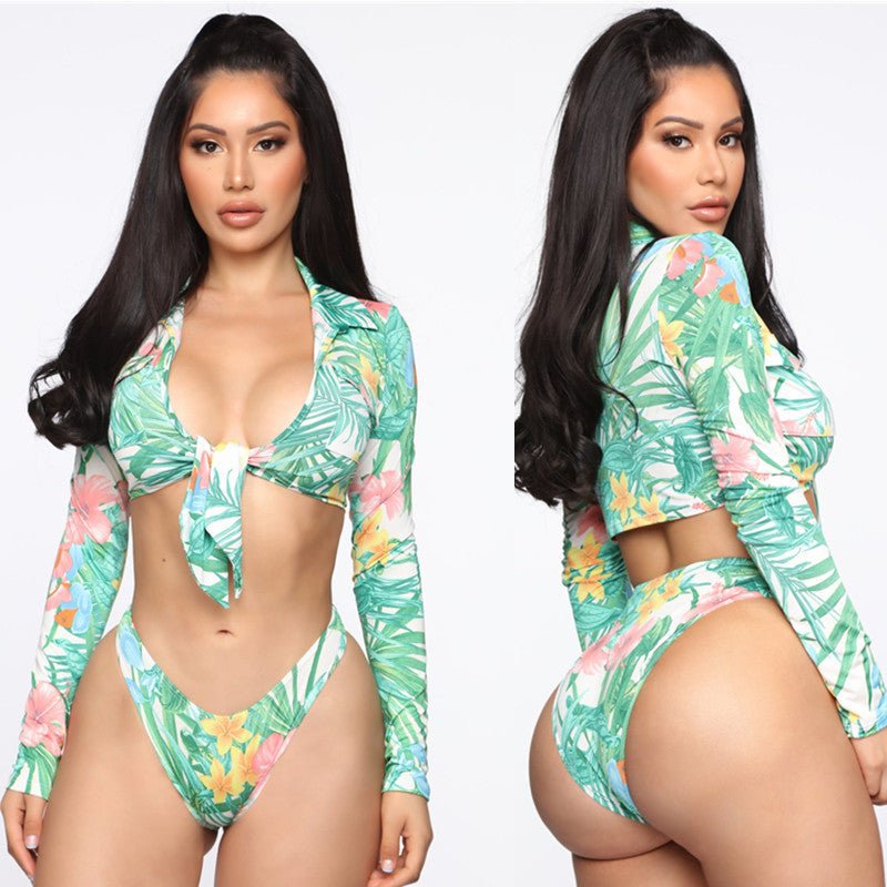 Singularity New Bikini European and American Large Size Swimsuit Long Sleeve High Waist Fat Lady Amazon Swimsuit - Aqova