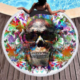 Skull Print Round Beach Towel - Microfiber with Tassels, 150x150CM - Aqova