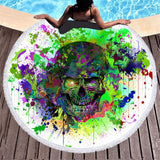 Skull Print Round Beach Towel - Microfiber with Tassels, 150x150CM - Aqova