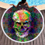 Skull Print Round Beach Towel - Microfiber with Tassels, 150x150CM - Aqova