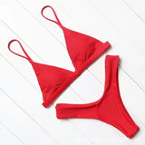 Solid Color Bikini Sexy Strappy Swimsuit - Aqova