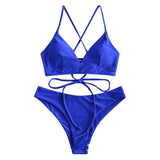 Solid Color Bikini Sexy Strappy Swimsuit - Aqova