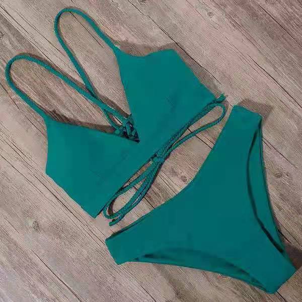 Solid Color Bikini Sexy Strappy Swimsuit - Aqova
