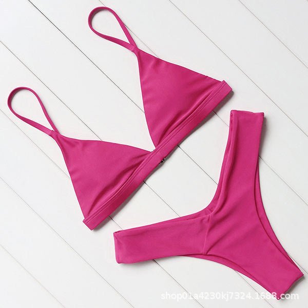 Solid Color Bikini Sexy Strappy Swimsuit - Aqova