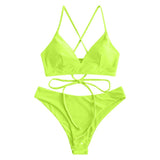 Solid Color Bikini Sexy Strappy Swimsuit - Aqova