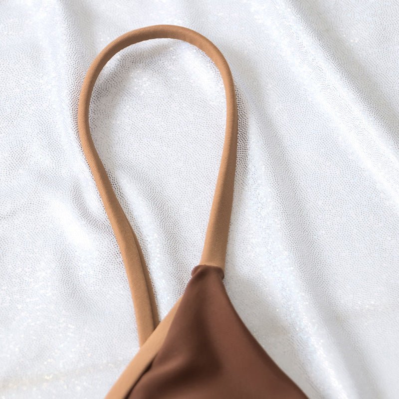 Solid Color Double - layer Fabric Split Swimsuit - Aqova