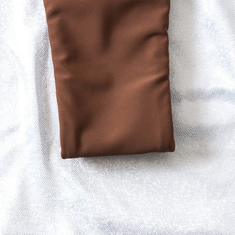 Solid Color Double - layer Fabric Split Swimsuit - Aqova