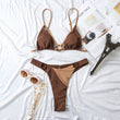 Solid Color Double - layer Fabric Split Swimsuit - Aqova