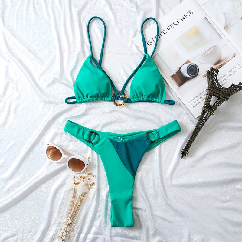 Solid Color Double - layer Fabric Split Swimsuit - Aqova