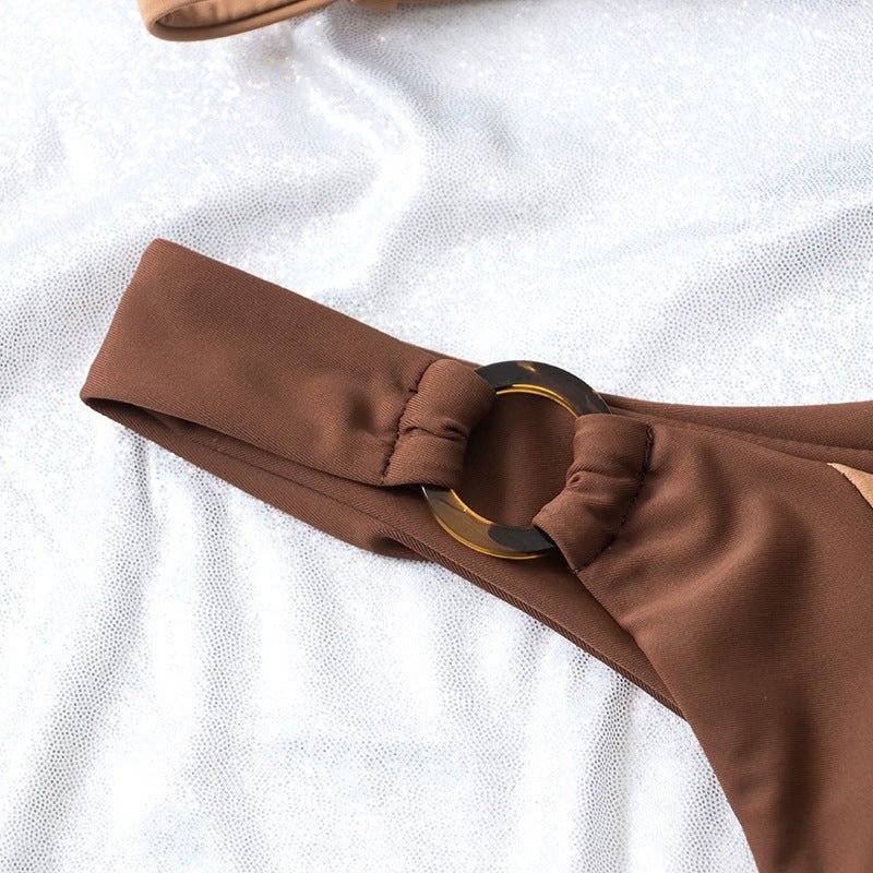 Solid Color Double - layer Fabric Split Swimsuit - Aqova