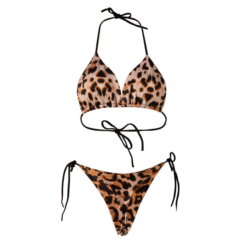 Solid Color Bikini Swimsuit with Chest Pad - Stylish Lace-up Beachwear - Aqova