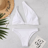 Solid Color One Shoulder Sexy Bikini - Aqova