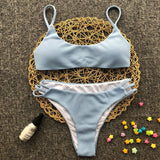 Solid Color Striped Bikini - Stylish Swimwear for Beach Days - Aqova