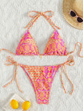 Split Bikini Printing Stitching Bandage Swimsuit - Aqova