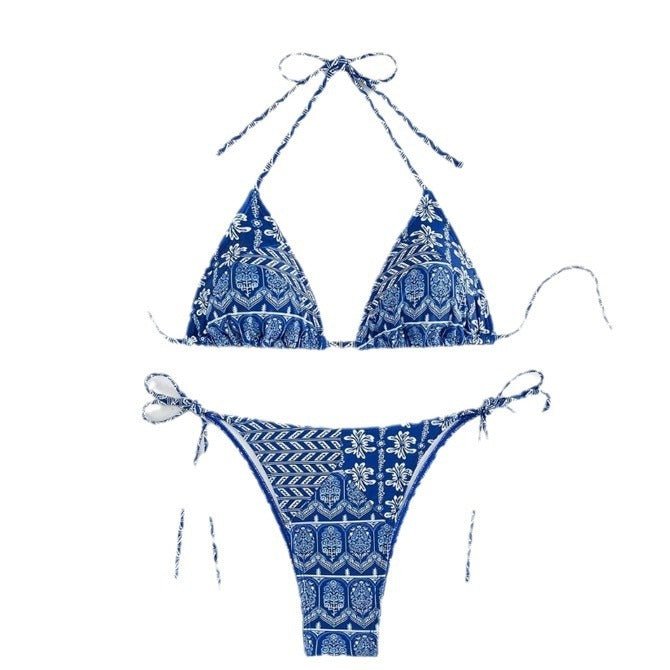 Split Bikini Printing Stitching Bandage Swimsuit - Aqova