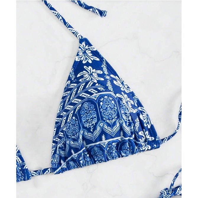 Split Bikini Printing Stitching Bandage Swimsuit - Aqova