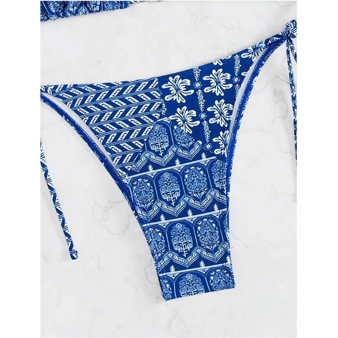 Split Bikini Printing Stitching Bandage Swimsuit - Aqova