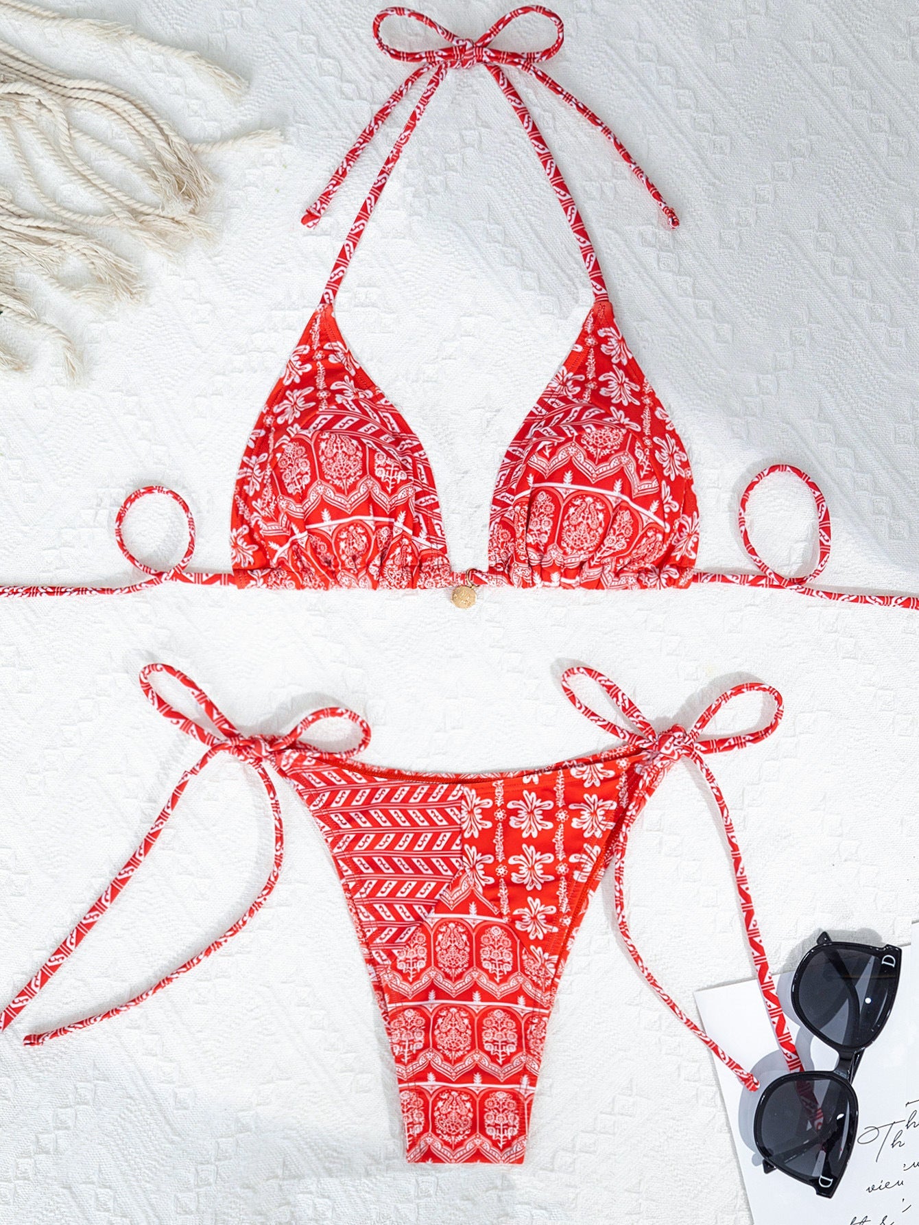 Split Bikini Printing Stitching Bandage Swimsuit - Aqova