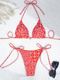 Split Bikini Printing Stitching Bandage Swimsuit - Aqova