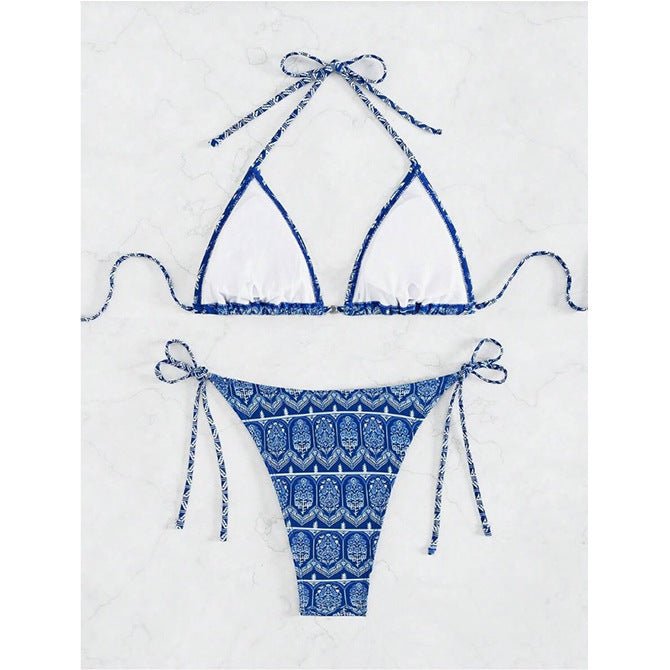 Split Bikini Printing Stitching Bandage Swimsuit - Aqova