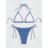 Split Bikini Printing Stitching Bandage Swimsuit - Aqova