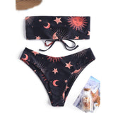 Star Print Triangle Women's Lace Up Sexy Split Bra Bikini - Aqova