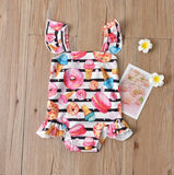 Striped Donut Girl's Swimsuit - Cute Pink Swimwear for Ages 2 - 5 - Aqova