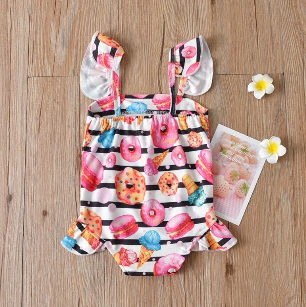 Striped Donut Girl's Swimsuit - Cute Pink Swimwear for Ages 2 - 5 - Aqova