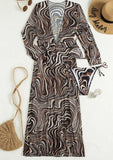 Striped Lace - up Maxi Dress Mesh Three - piece Set - Aqova