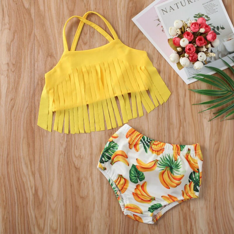 Stylish Banana Print Tassel Swimsuit for Trendy Summer Beach Days - Aqova