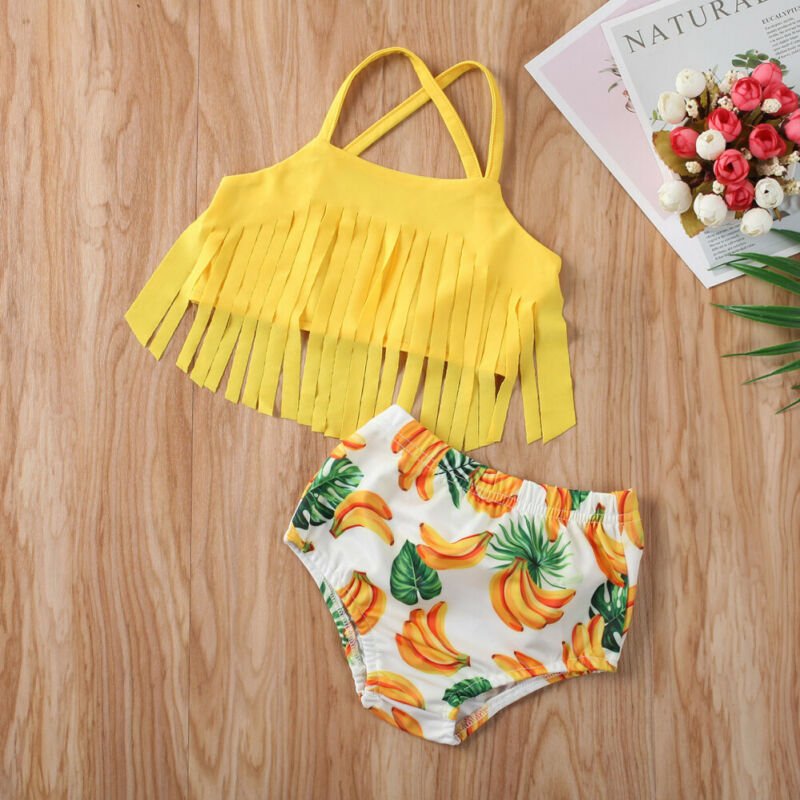 Stylish Banana Print Tassel Swimsuit for Trendy Summer Beach Days - Aqova