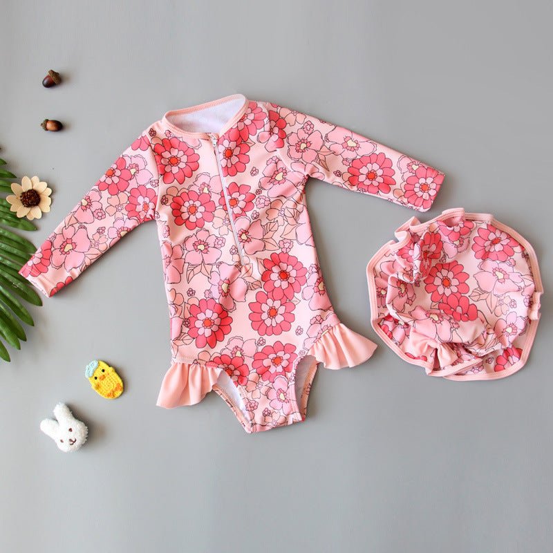 Stylish Girl's Long Sleeve Jumpsuit - Quick - Dry Sun Protection Swimwear - Aqova