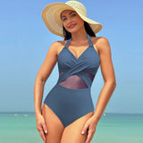 Stylish Halter-neck One-piece Swimsuit - Solid Color & Cross-strap Design - Aqova