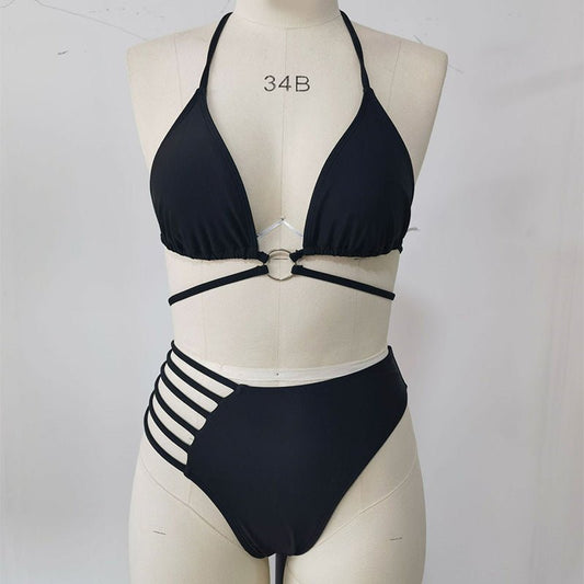 Stylish Leopard Print Bikini Set - Halter Neck & Cutout Design Two-Piece - Aqova