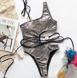 Stylish One - Shoulder Snake Bikini - Trendy Swimwear for Summer Fun - Aqova