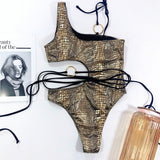 Stylish One - Shoulder Snake Bikini - Trendy Swimwear for Summer Fun - Aqova