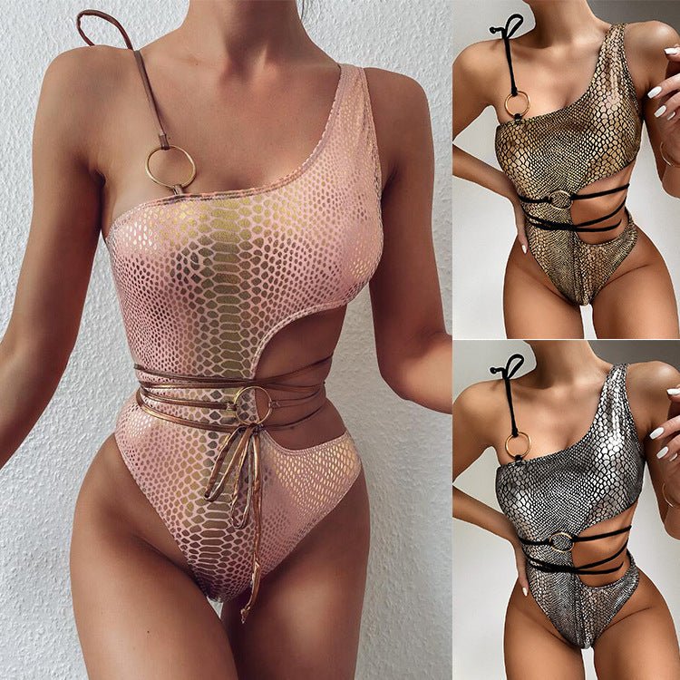 Stylish One - Shoulder Snake Bikini - Trendy Swimwear for Summer Fun - Aqova