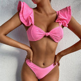 Stylish Solid Color Ruffle Swimsuit - Women's 2 Piece Bikini Set - Aqova