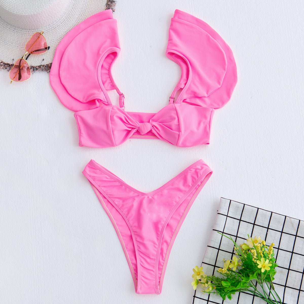 Stylish Solid Color Ruffle Swimsuit - Women's 2 Piece Bikini Set - Aqova